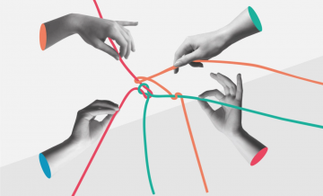 Hände knüpfen ein Netz